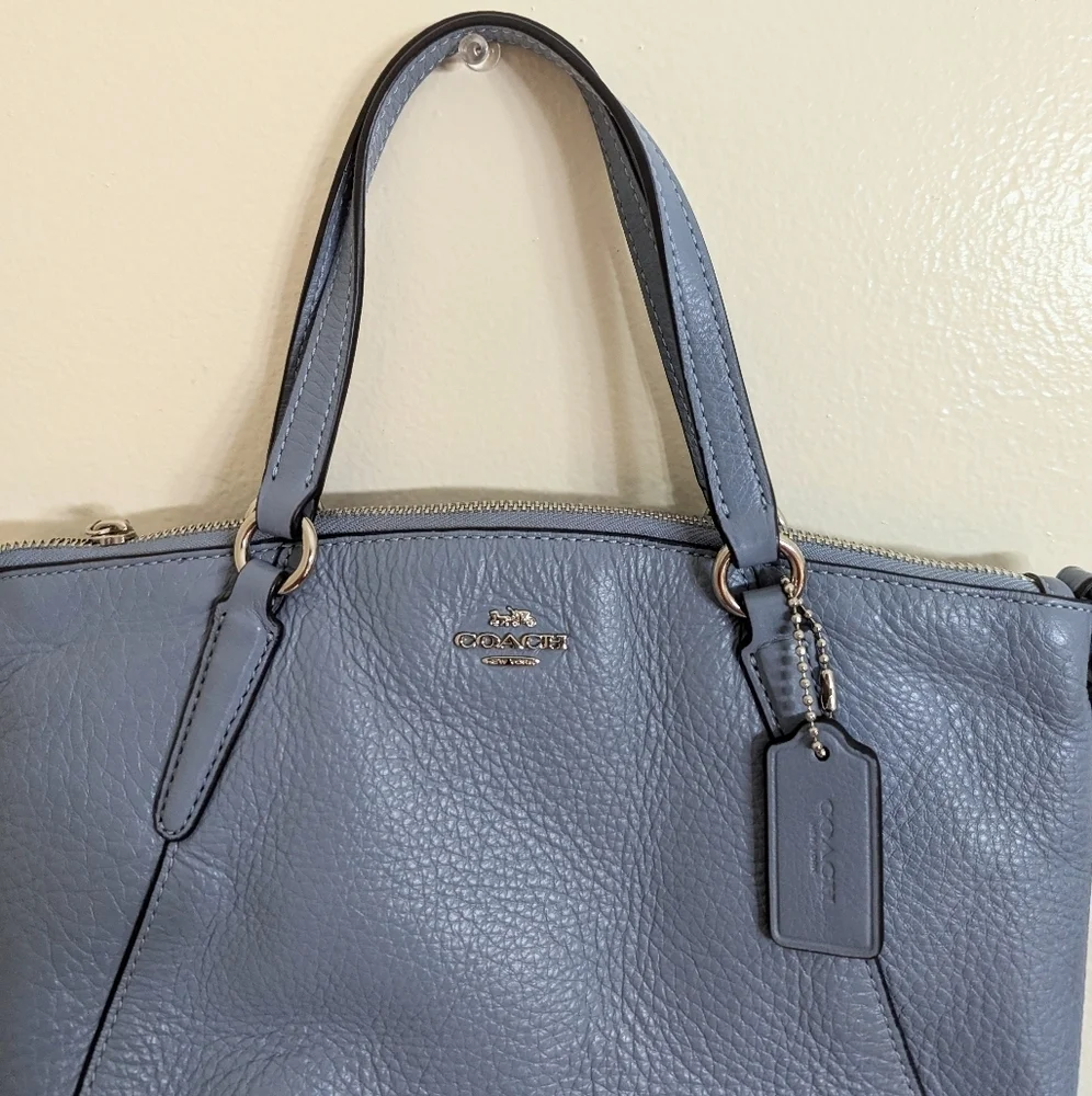Coach Kelsey‎ Pebble Leather Small Satchel Blue 10 1/2 (L) x 7 (H) x 2 1/2 (W)